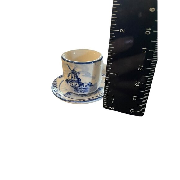 Blue & White  Mini Cup & Saucer Windmill Floral Hand Painted Elesva Holland VTG - Picture 12 of 12